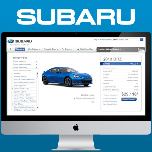 Subaru website shown in a desktop device