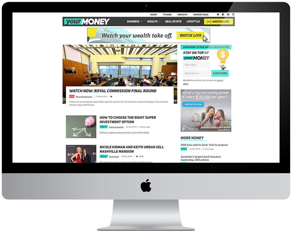 YourMoney website displayed in a desktop computer