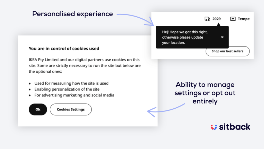 Ikea personalise your online experience and also give you the opportunity to opt out of non-essential cookies. Good work IKEA!