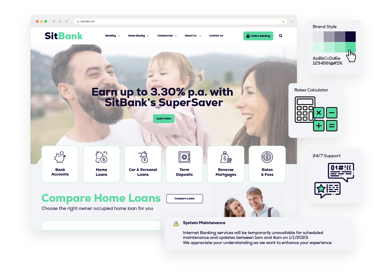 Sitback's Bank website accelerator platform is flexible and designed for marketing teams in the financial services sector.