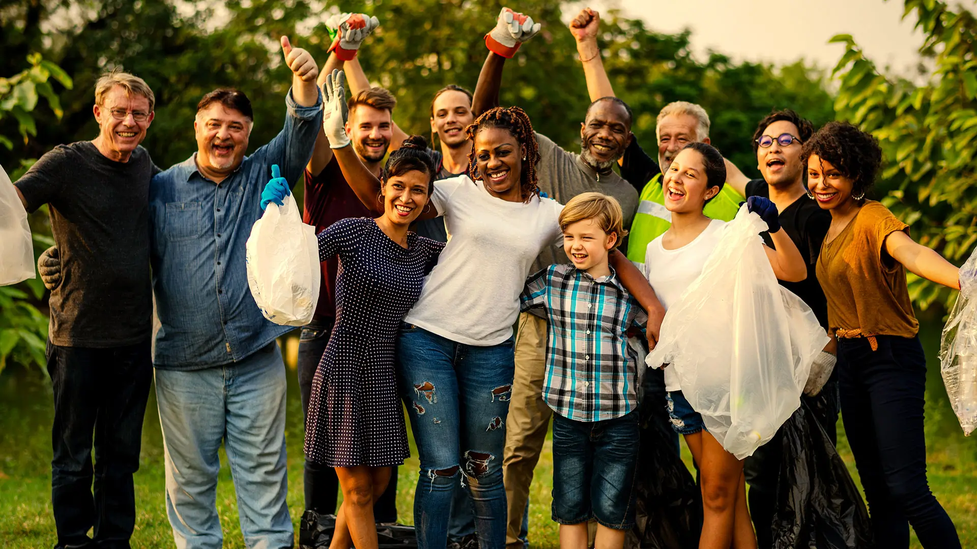 Diverse group of 12 people volunteering for a charity project