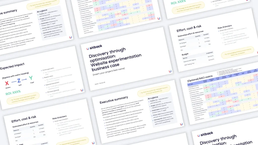 Website experimentation business case template - Sitback
