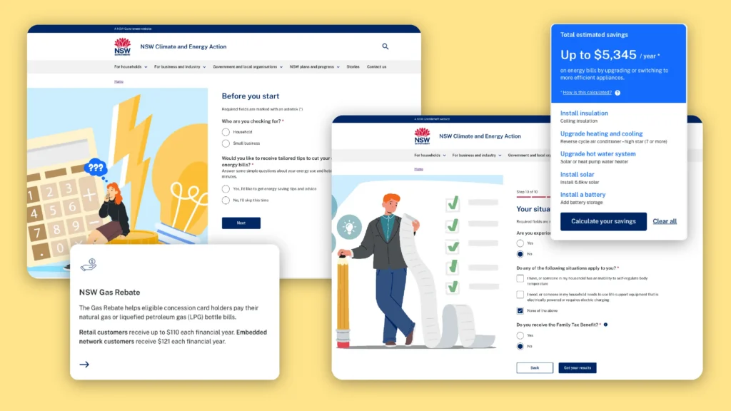 Screenshots from Energy Savings Finder process