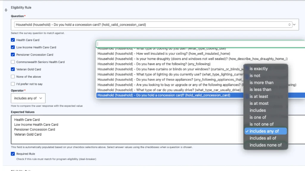 Energy Savings Finder backend configuration view