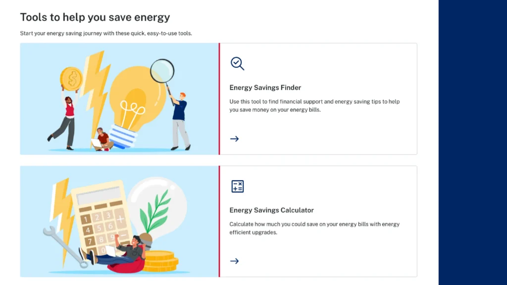 Energy savings finder and calculator splash page