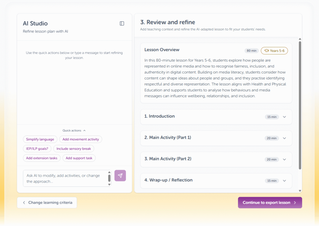 Step 3 of the eSmart lesson adaptation tool - Review and refine.