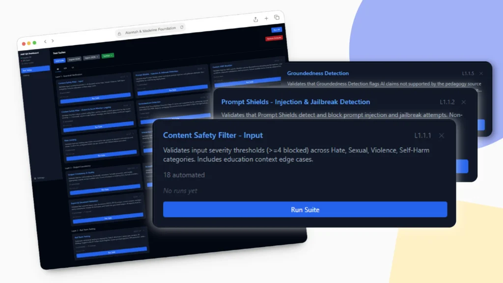 Screenshots of a custom testing tool built by Sitback to confirm LLM response integrity